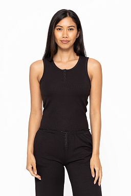 Bamboo Blend Henley Ribbed Tank Top Black