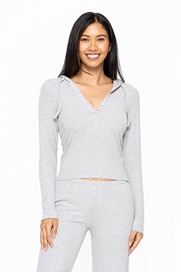 Bamboo Blend Long Sleeve Henley Hoodie Heather grey