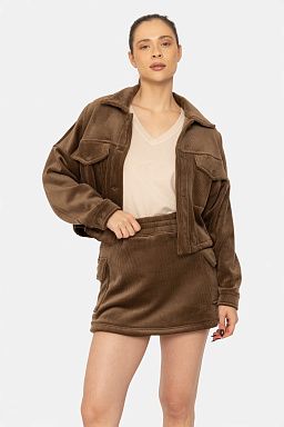 Brushed Corduroy Cropped Jacket Dark earth