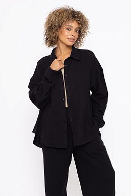 Cotton Gauze Button Down Shirt Black