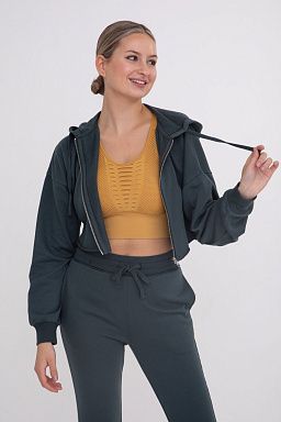 Crop Hoodie Zip-Up French Terry Jacket