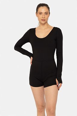 GREEN Long Sleeve Active Romper Black