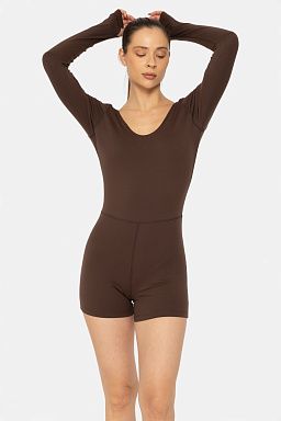 GREEN Long Sleeve Active Romper Chocolate brown