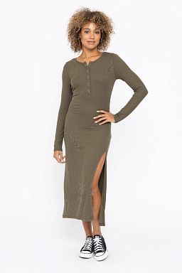 Ribbed Henley Maxi Ivy green