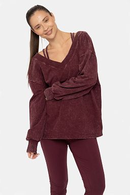 Mineral Wash Cotton Blend Deep V-Neck Plum 24