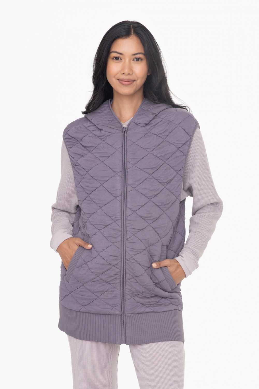 Mono B Oversized Vest Quilted Fleece Hooded - CaitlinRiceStyle