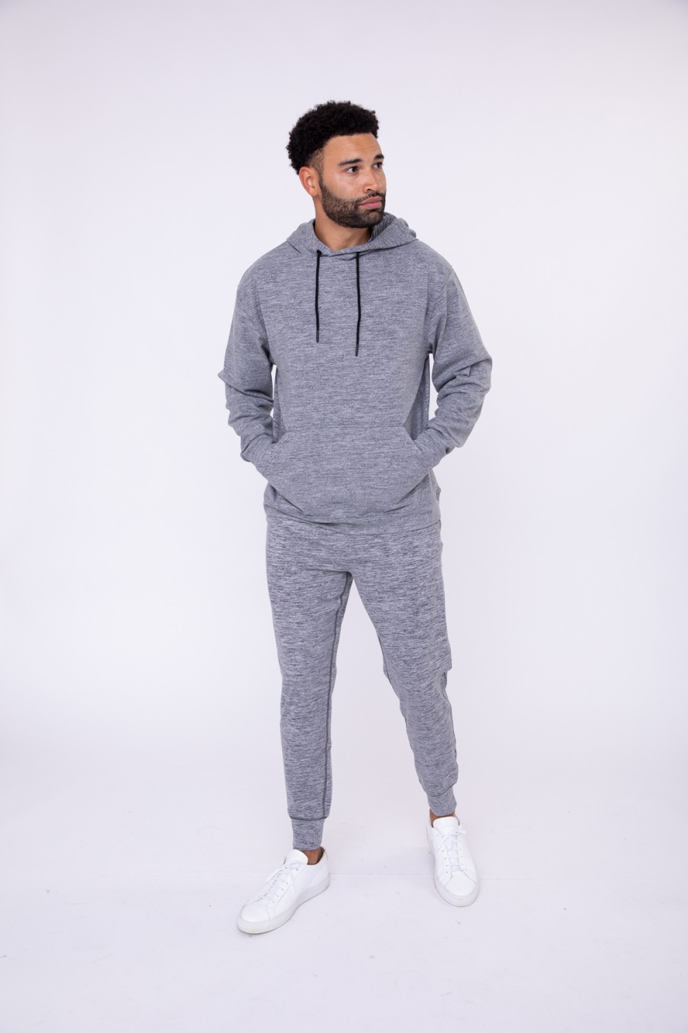 Mono B Hoodie Pullover & Joggers Melange Gray Set - CaitlinRiceStyle